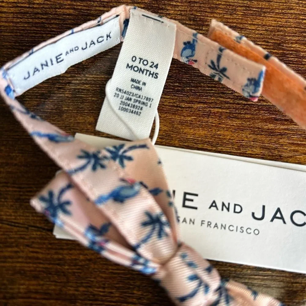 Janie and Jack Cream Bow Tie with Blue and Orange Palm Tree Print